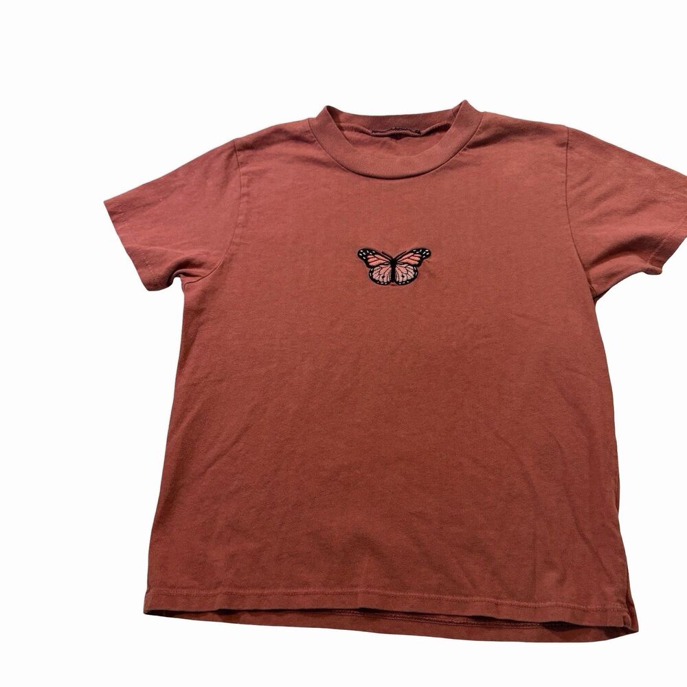 Brandy Melville Top Women's XS/S Butterfly Embroidered Baby Tee Short Sleeve